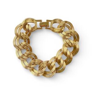 Vintage Monet Signed Goldtone Double Chain Link Bracelet 8”